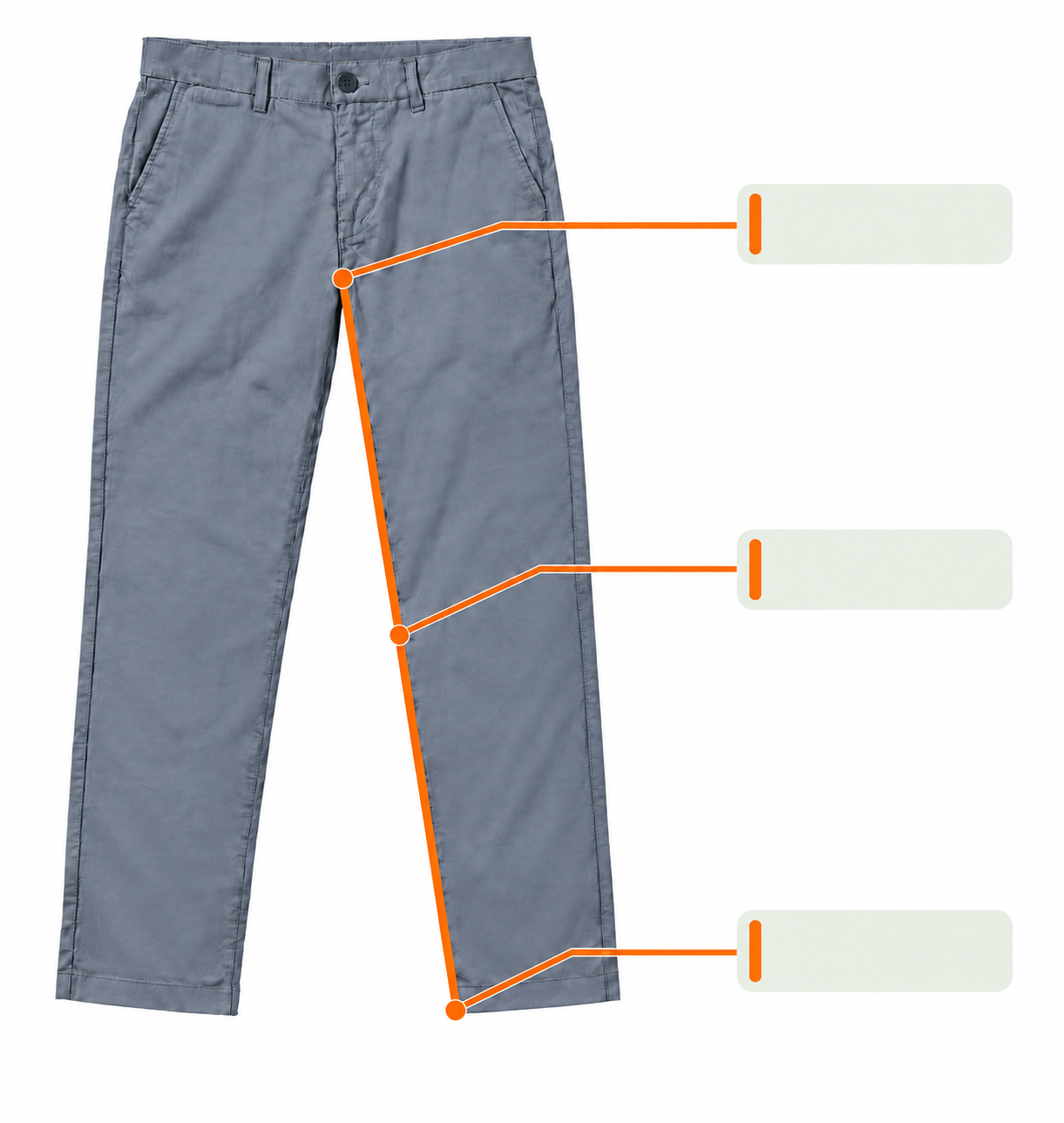 Diagram showing how to measure pants inseam from the crotch seam along the inner leg to the bottom hem.